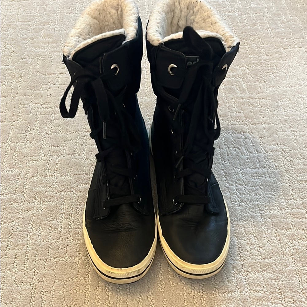 Keds Black Leather /Canvas High-Top Women's Boots 9.5